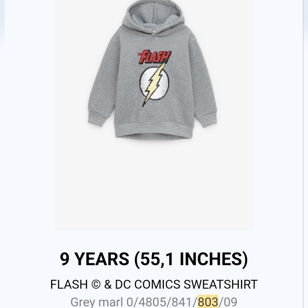 NWOT Zara Flash & DC comics Hoodie size 9 or 134 cm Sequins